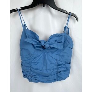 Free People Swan Song Women Large Blue‎ Crop Top Tie Front Spaghetti Straps